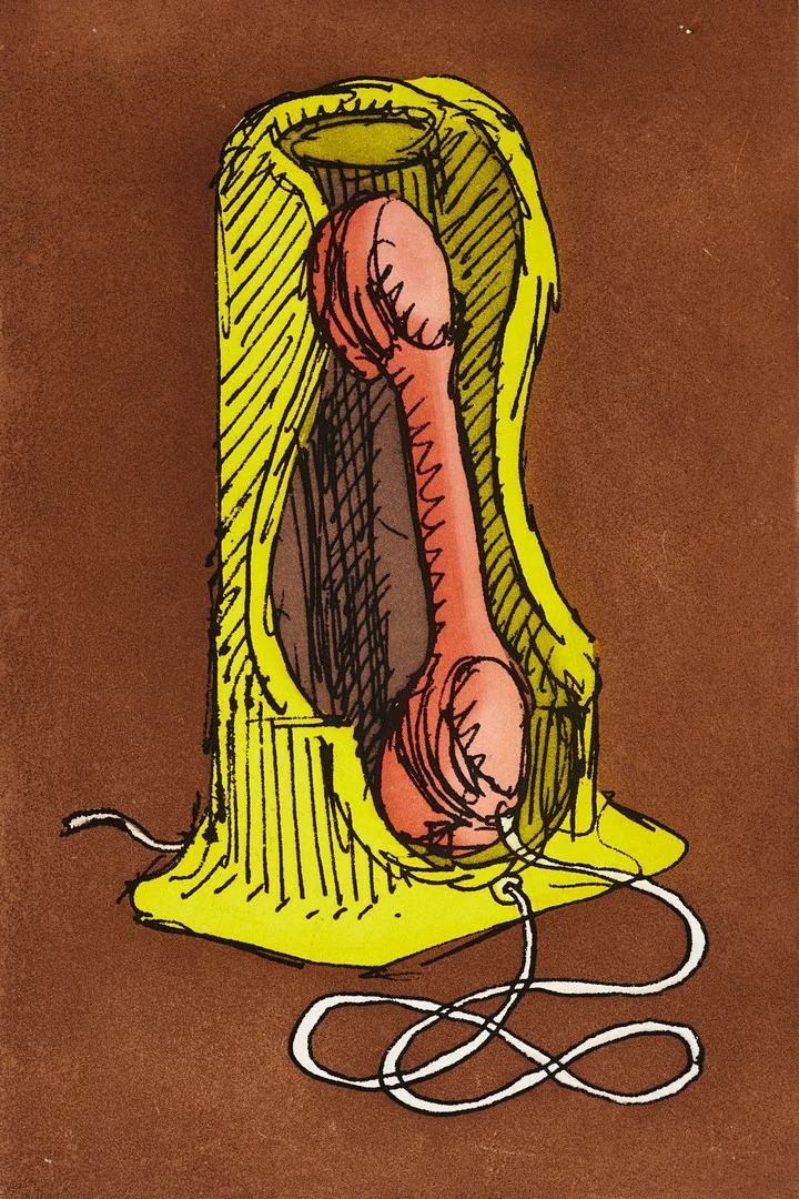 MAN RAY (USA, 1890-1976): Telephone, signerad och numrerad 31/100, färgetsning. — Engravings & Prints — Crafoord Auktioner Stockholm