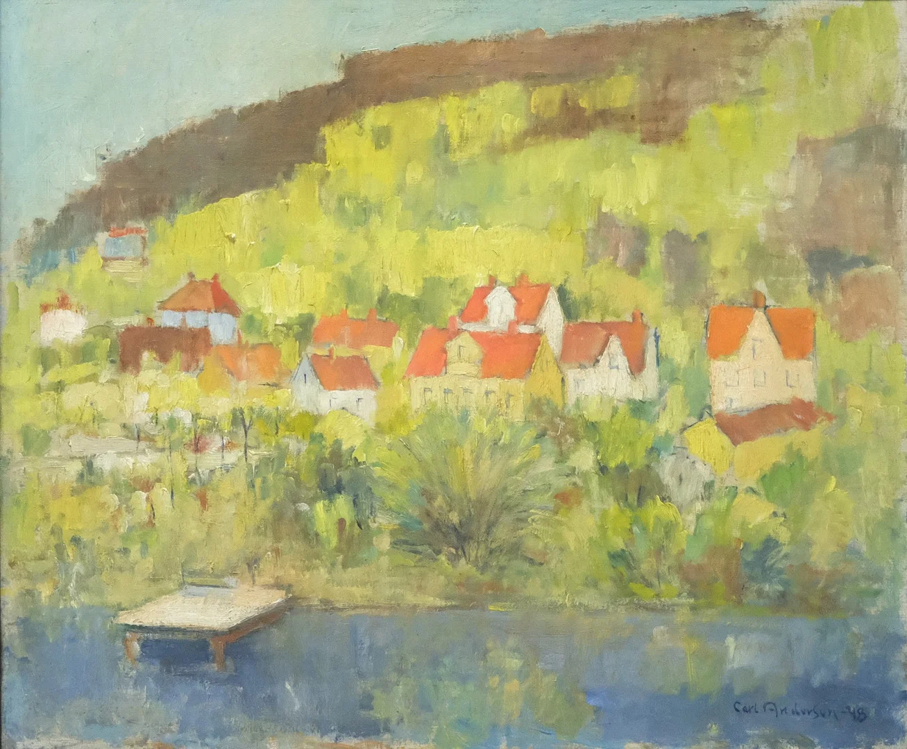CARL ANDERSON. OLJA PÅ DUK. "VÅRGRÖNSKA, KUNGÄLV". — Paintings — Björnssons Auktionskammare