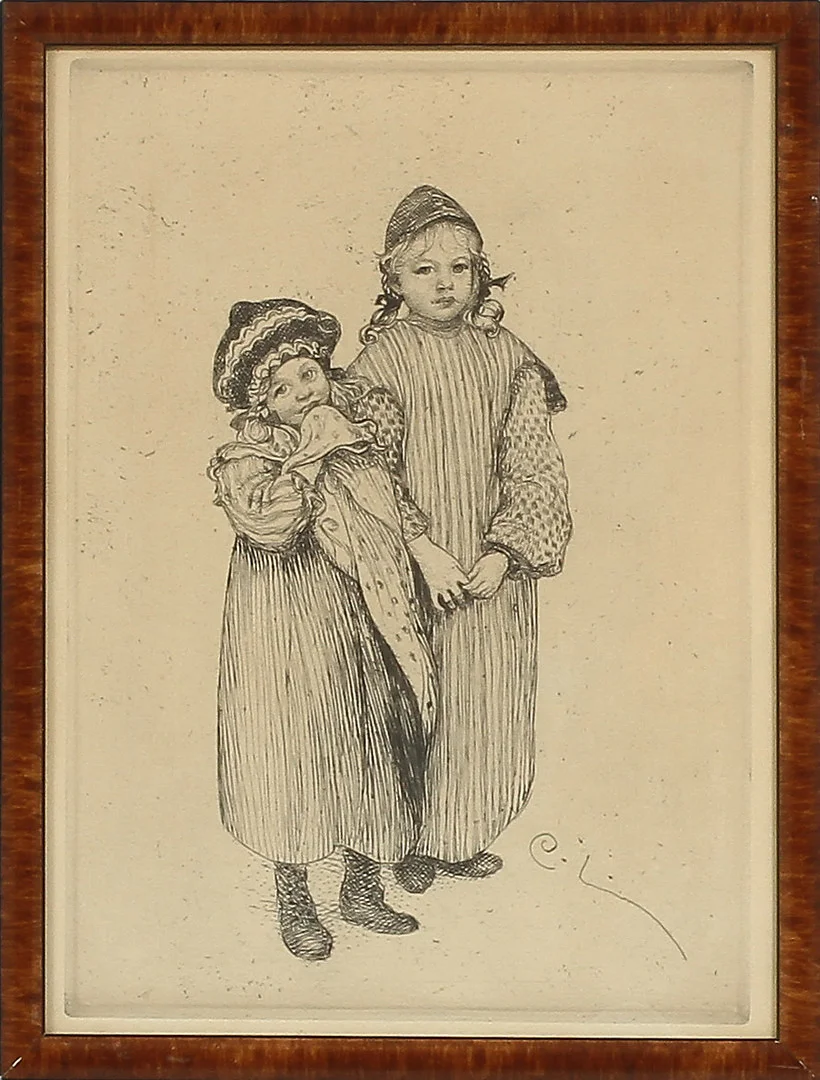 CARL LARSSON. "Snickare Hellbergs ungar" etsning, signerad i plåten. — Engravings & Prints — Göteborgs Auktionsverk