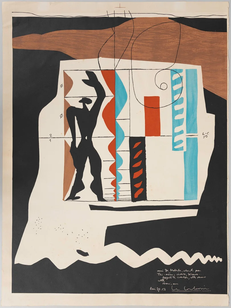 LE CORBUSIER. EFTER. (Frankrike/Schweiz 1887-1965), "Modulor", färglitografi, signerad och daterad Paris 20/2-56, 1956 i trycket. — Engravings & Prints — Auktionshuset Kolonn