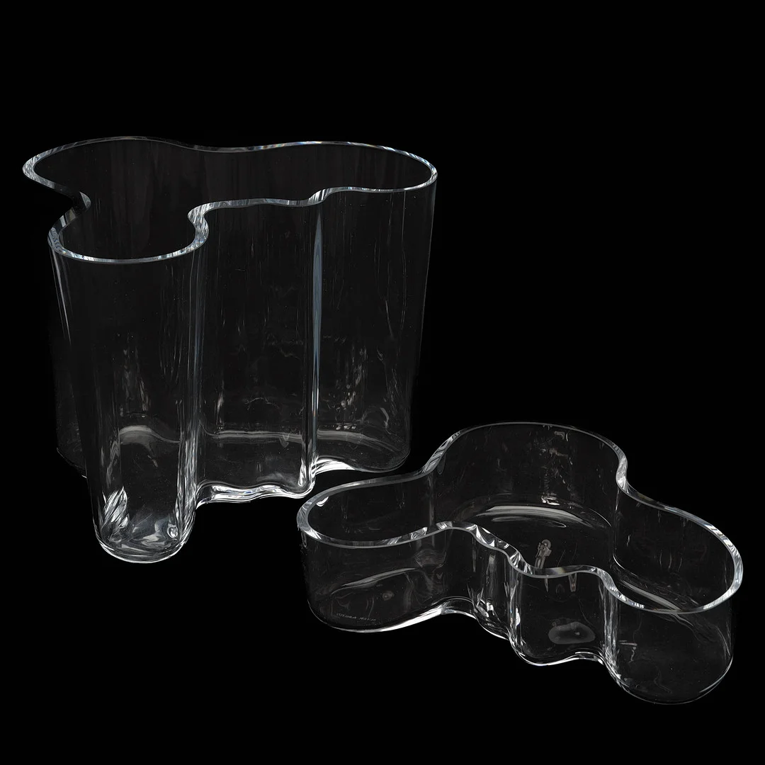 ALVAR AALTO. vas & skål, 2 delar, "Savoy", glas, märkta Alvar Aalto, för Iittala, Finland. — Other — Auktionsmagasinet Vänersborg