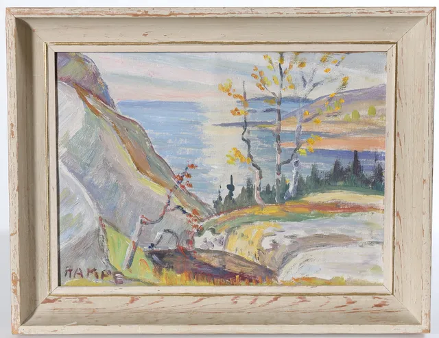 HAMPE SVANBERG. Solglitter över havet vid Klubberger", olja på pappannå, signerad, daterad a tergo 1954.