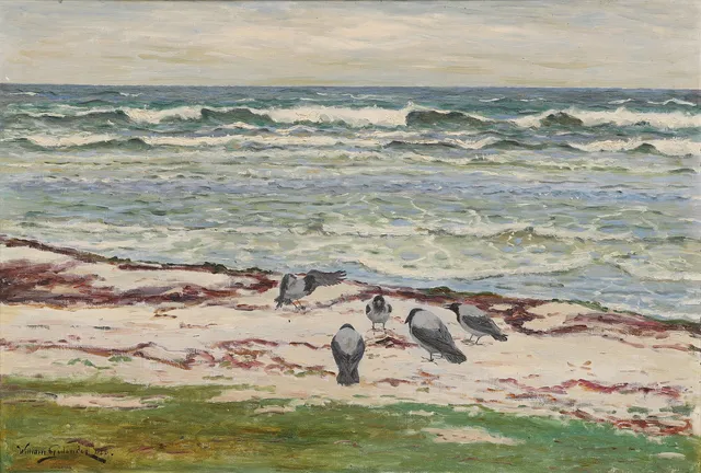 WILLIAM GISLANDER (1890-1937). Kråkor på stranden, olja på duk, signerad och daterad 1922.