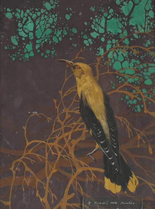 BELA HRADIL. motiv av fågel "Gylling", gouache på papper.