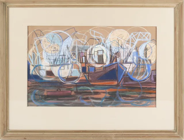TAGE HEDQVIST (1909-1997) Pastell, "Hamnmotiiv", signerad samt daterad 47.