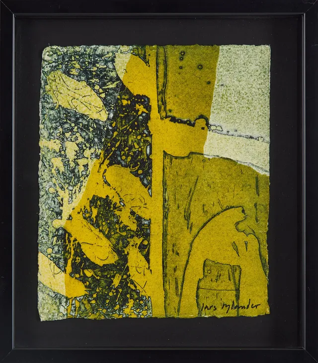 LARS RYLANDER, komposition, monotypi på papper på pannå, signerad.