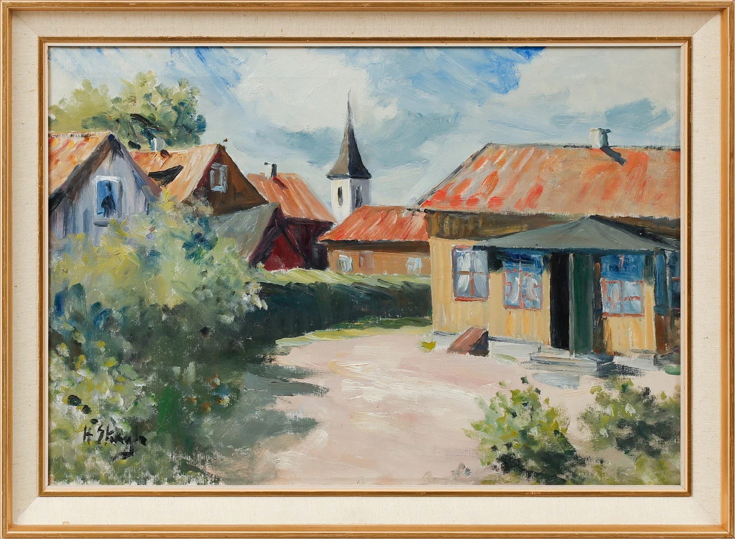 HENRIK SKAGH. "Bakom kyrkan Kungsbacka", , olja på duk, signerad. — Paintings — Göteborgs Auktionsverk