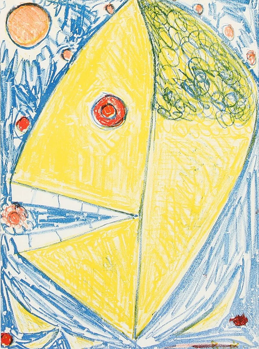 Untitled. Unsigned. Lithograph in colour. Created for the first issue of the magazine “Helhesten,” 1942. Sheet size 23×17 cm. — Modern Paintings/Modern art — Bruun Rasmussen