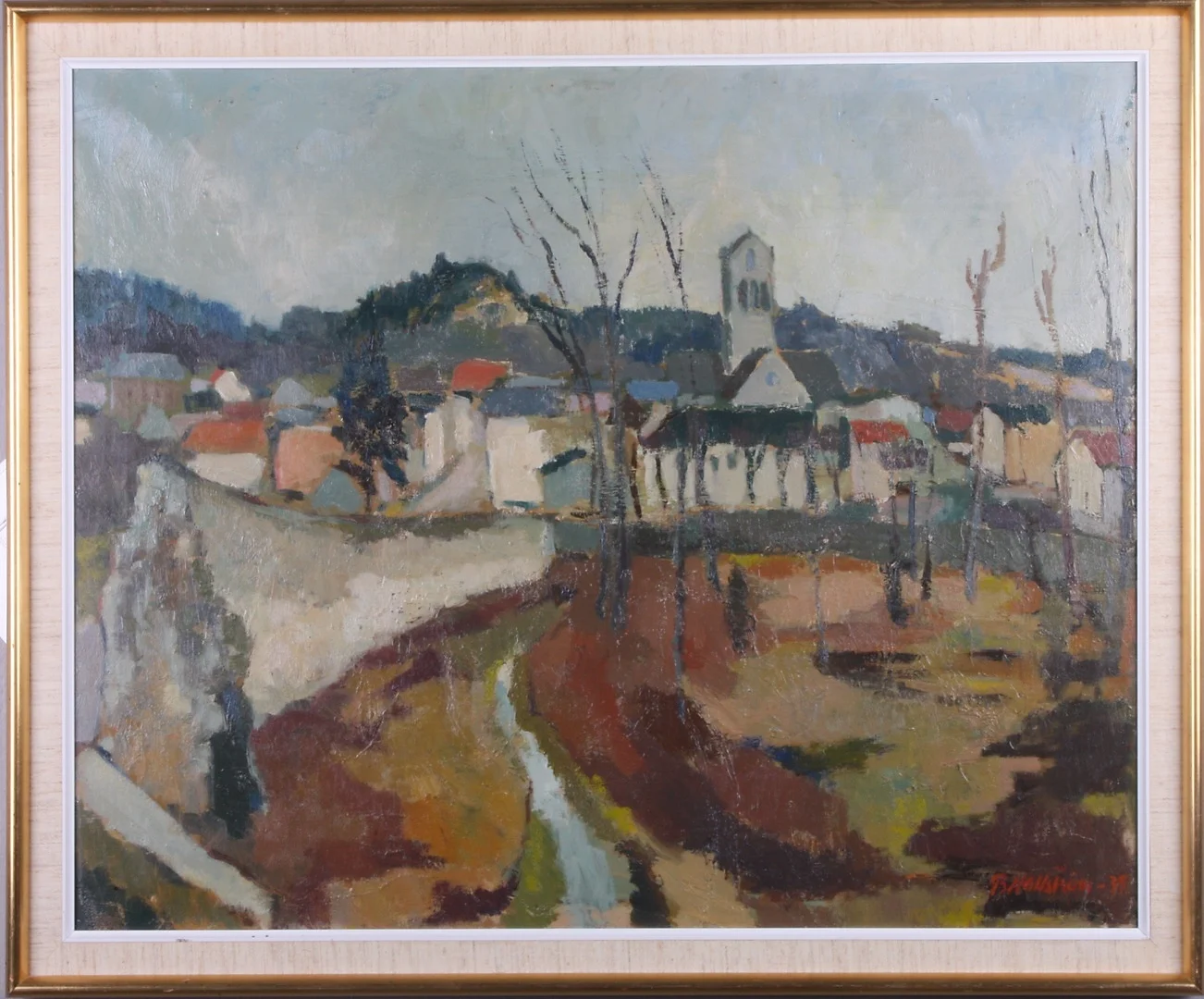 BJÖRN HALLSTRÖM. olja på duk, fransk by, signerad och daterad -39. — Paintings — Södermanlands Auktionsverk