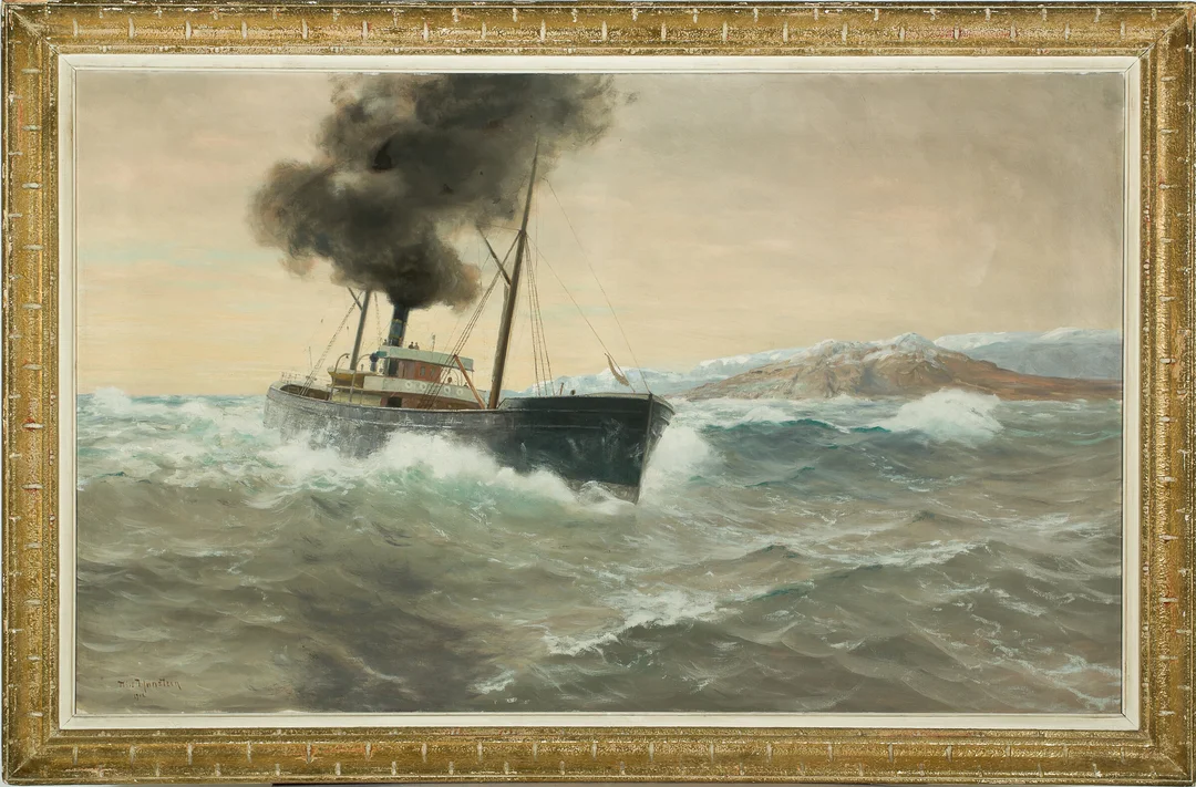 Hansteen, Nils — Lastebåt i nordnorsk farvann, 1902 — Kunst/Maleri — Blomqvist