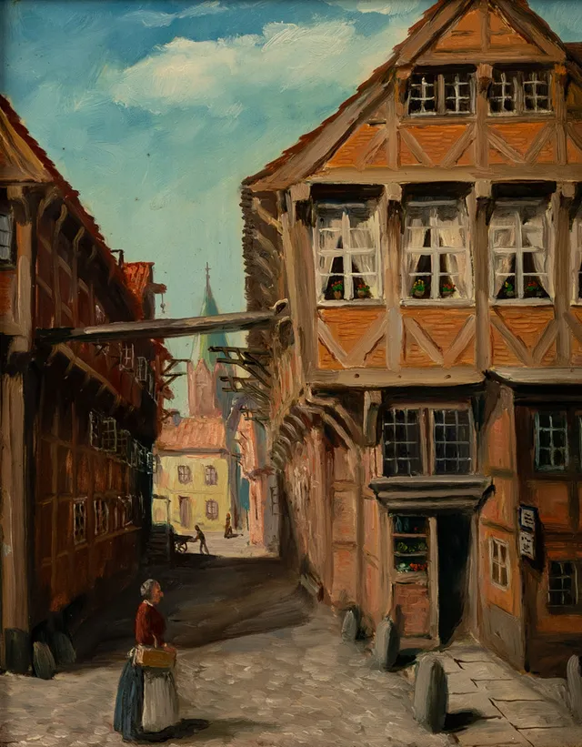 UNBEKANNTER KÜNSTLER. Alt Hamburg - Hof an der Langen Mühren.