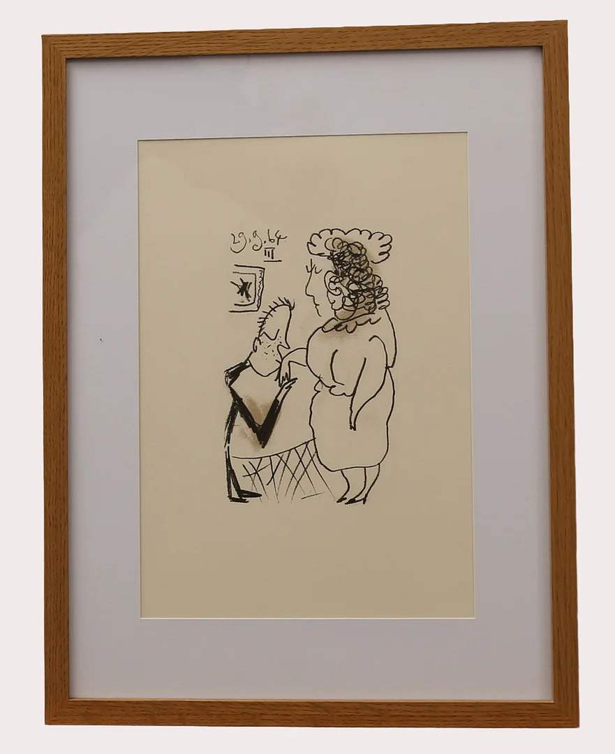 PABLO PICASSO. Efter, litografi , märkt 29.9.64 III ur "LE GOUT DU BONHEUR" , Schünemann, år 1970. Nr 403. — Engravings & Prints — Limhamns Auktionsbyrå