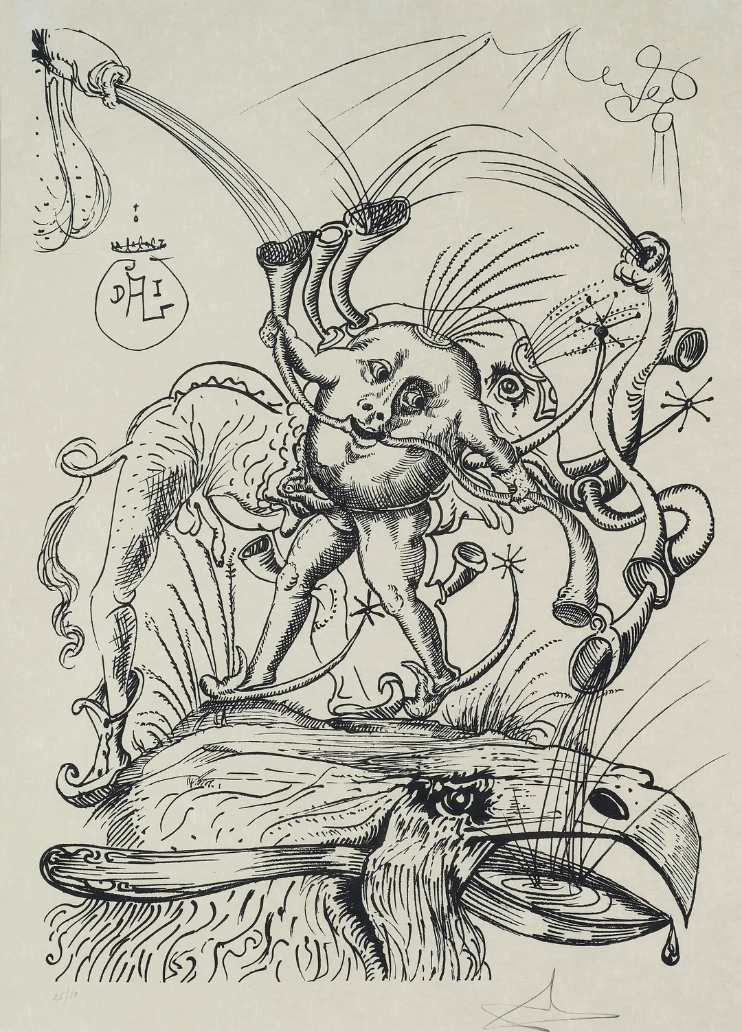 Dali, Salvador — Fra serien "Les Songes drolatiques de Pantagruel" 1973 — Kunst/Grafikk — Blomqvist