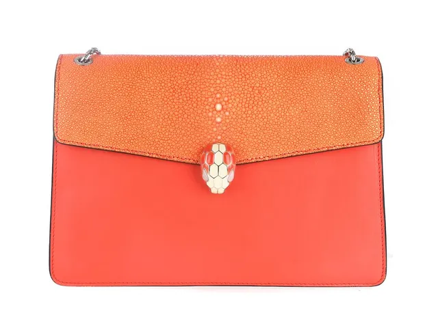 VÄSKA, BVLGARI, Serpenti Forever Flap Bag, röd, orange läder, 26x19x6 cm, spegel, dustbag.