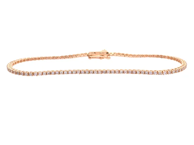 TENNISARMBAND, 14K roséguld, 98 briljantslipade diamanter ca 1,10 ctv, Faint Brown-Light Pink/P, längd 18 cm, vikt 4,9 g, flertalet diamanter med skador och nagg.