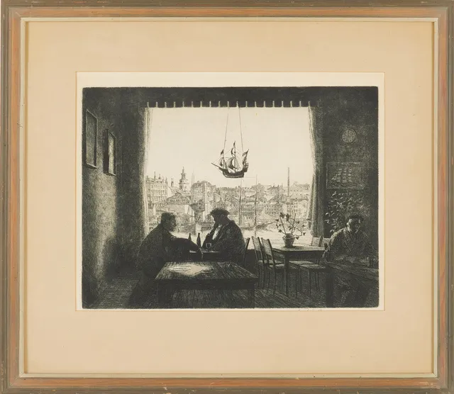 HARALD SALLBERG. Barinteriör, etsning, signerad.