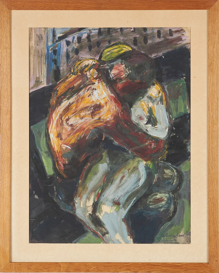 ALBIN AMELIN. "Omfamnades par", pastell och olja på papper, signerad och daterad -30. — Paintings — Stockholms Auktionsverk Sickla