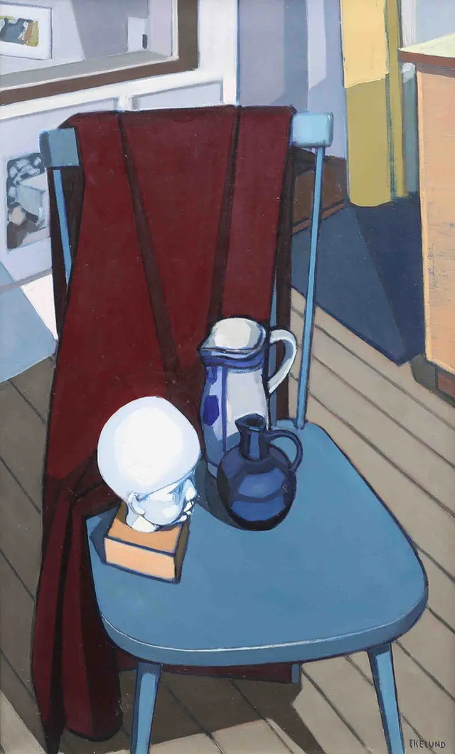 IVAR EKELUND (1908-2002). "Stilleben på blå stol" olja på duk, signerad Ekelund.