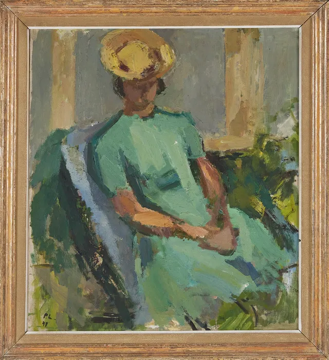 PÄR LINDBLAD (1907-1981): ''Flicka i grönt'', monogramsignerad 41, olja på duk.