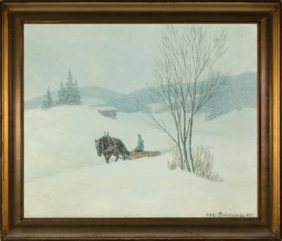 Grønmyra, Oscar — Mann og hest i landskap, 1905 — Kunst/Maleri — Blomqvist