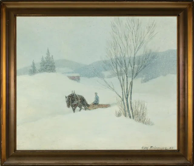 Grønmyra, Oscar — Mann og hest i landskap, 1905
