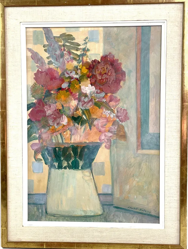 CURT VIBERG (1908 - 1969), olja på pannå, Blomsterstilleben, signerad samt daterad 1961.