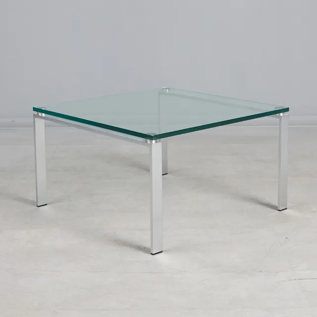 NORMAN FOSTER. Walter Knoll. Couchtisch / Beistelltisch, Modell 'Foster 500', Stahl, Glas, 2000er Jahre, Deutschland.