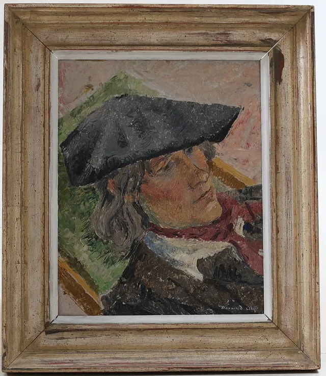 THORWALD ALEF. Porträtt, olja på pannå, signerad.