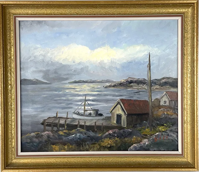 OIDENTIFIERAD KOSTNÄR. Skärgårdsmotiv, olja på duk, signerad Göte.