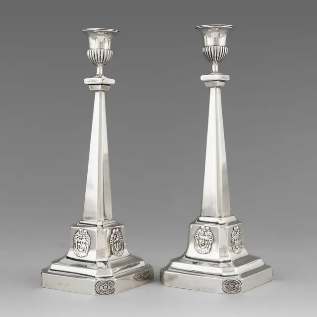 Pehr Zethelius, ljusstakar, ett par, silver, Stockholm 1799. Sengustavianska.