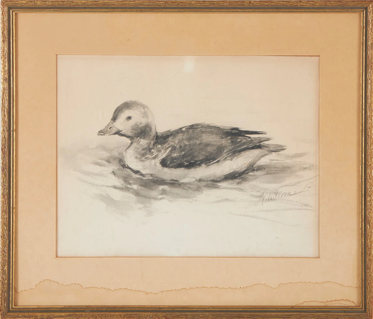 NILS TIRÉN (1885-1935). (2) Sjöfågel, Vinterhare, signerade Nils Tirén, varav en daterad -12, akvarell respektive blyerts. — Paintings — Stockholms Auktionsverk Magasin 5