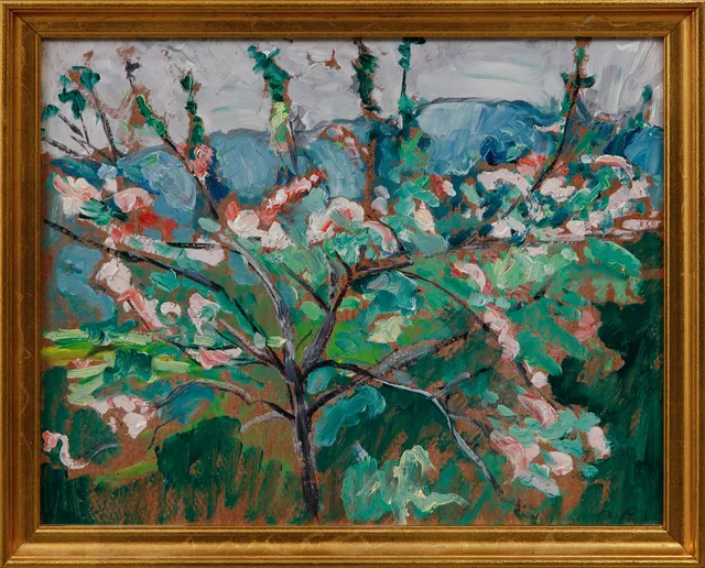 CARL RYD. Blommande träd, olja på pannå, signerad.