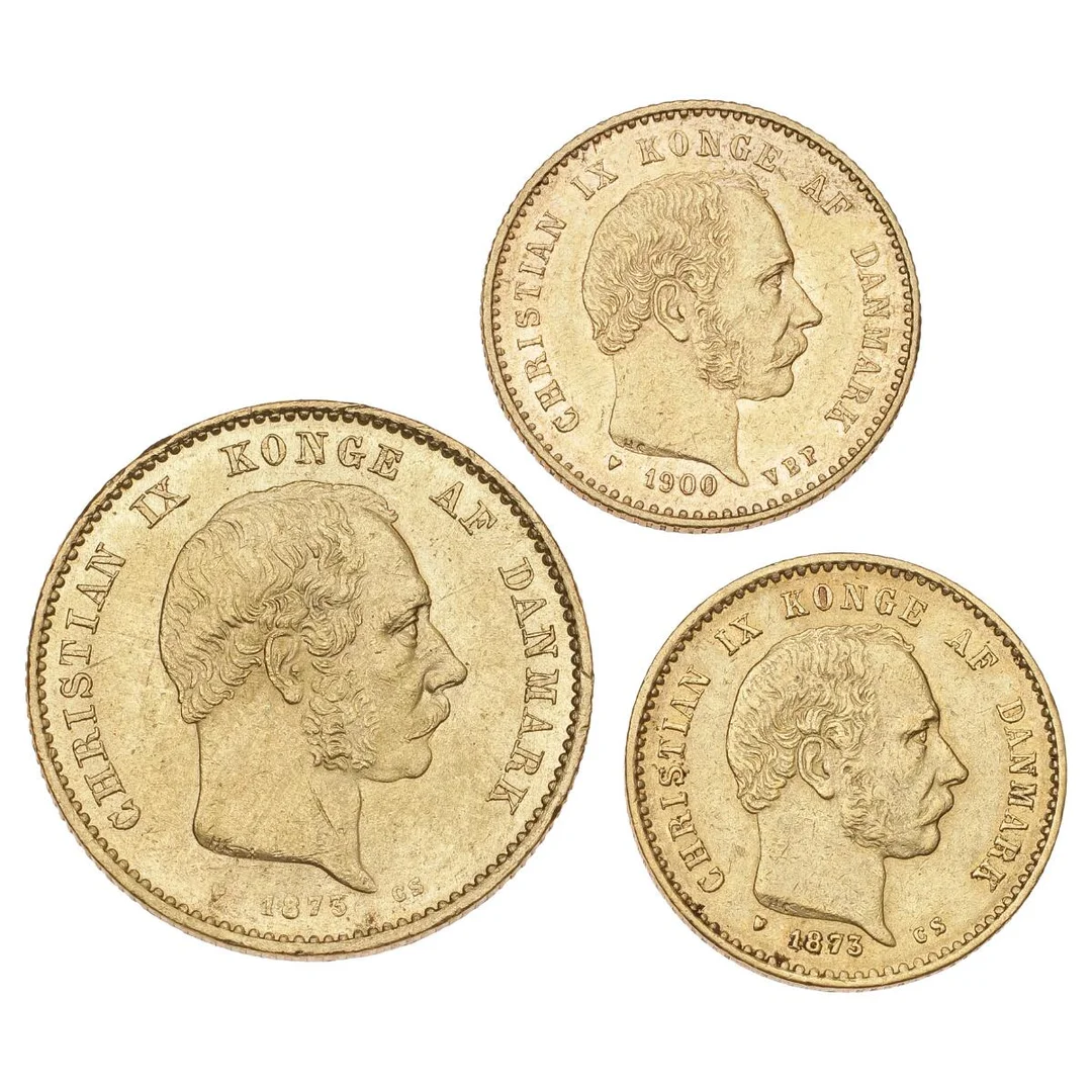 20 kr 1873 CS, H 8A, F 295; 10 kr 1873 CS, 1890 CS, H 9A, F 296, in total 3 pcs — Coins, Medals & Banknotes/Denmark/Christian IX, 1863–1906 — Bruun Rasmussen