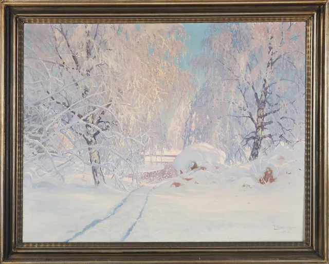 CARL BRANDT. Vinterlandskap vid sjö, olja på duk, signerad C Brandt, 1921.
