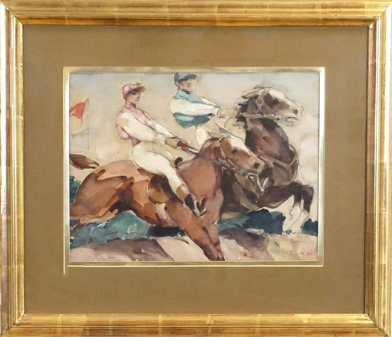 GÖSTA VON HENNIGS (1866-1941), akvarell, Jockeys, signerad G.v.H. samt daterad 1926. — Paintings — Roslagens Auktionsverk