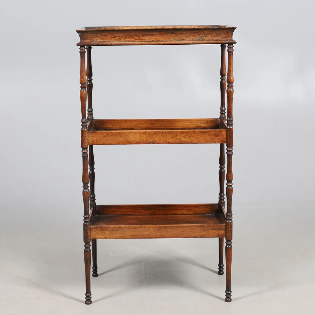 A 19TH CENTURY ROSEWOOD THREE TIER WHATNOT. — Cupboards, Cabinets & Shelves — Lawrences Auctioneers