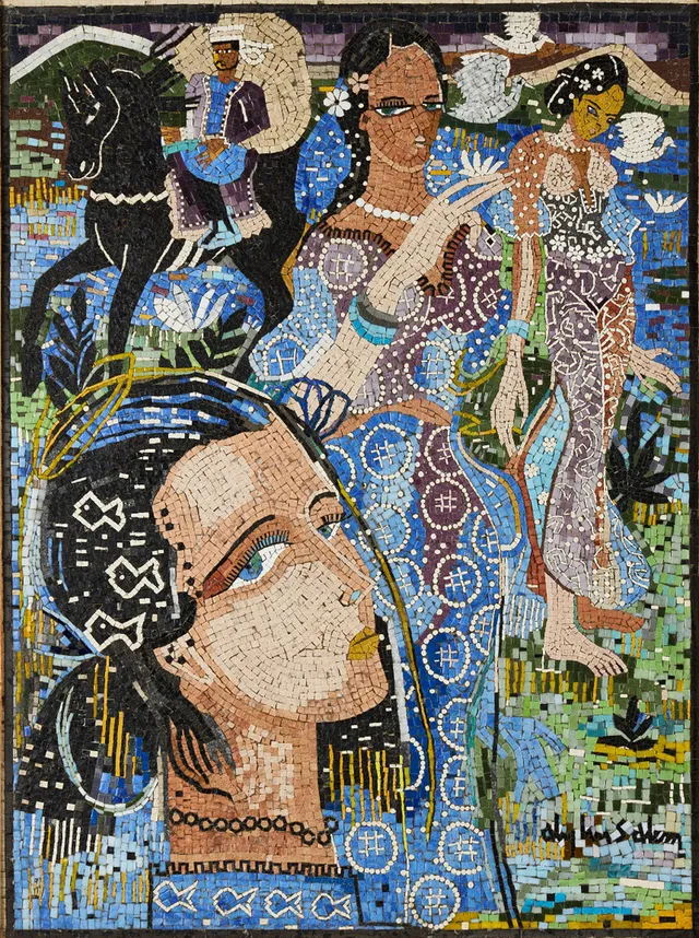 ALY BEN SALEM (1910–2001). FIgurkomposition, mosaik, signerad.