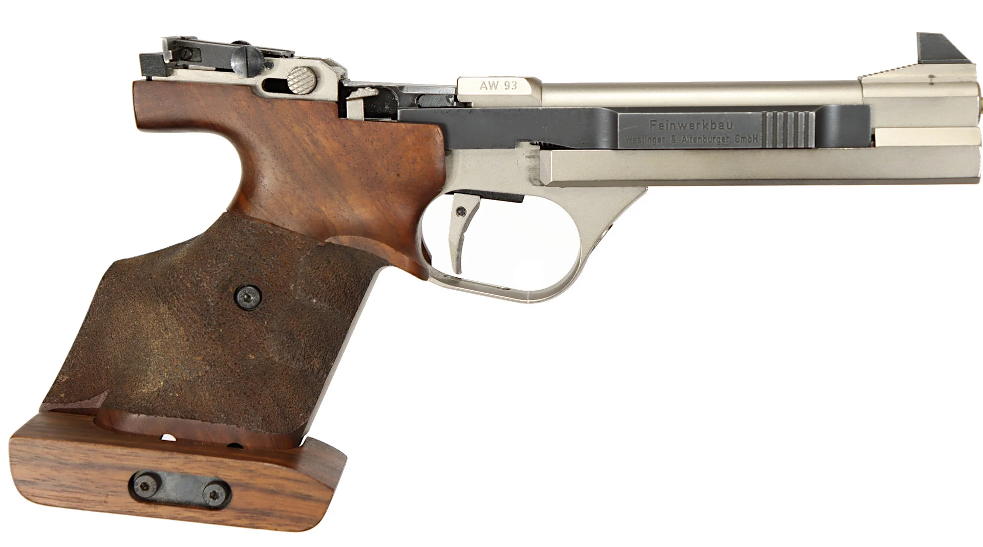 PISTOL, Halvautomatisk, fabrikat Feinwerkbau, modell AW93, kaliber .22LR, tillv.nr 5199, se-nr SE2157883. — Pistols — Walter Borg