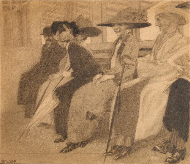 ALFRED PROESSDORF (Tyskland, 1882-1925): Resesällskap, signerad Proessdorf, blyerts.