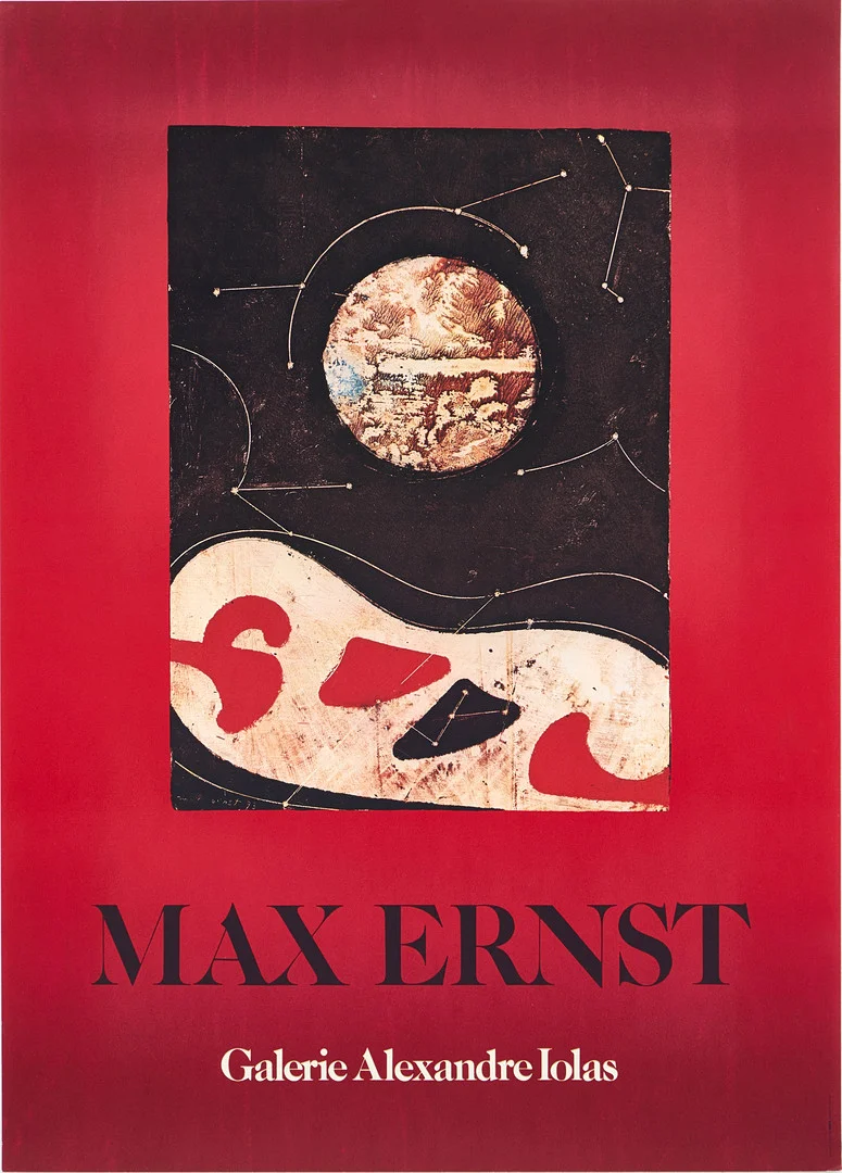 MAX ERNST (Tyskland, 1891-1976, Frankrike). Utställningsaffisch, Galerie Alexandre Iolas, signerad och daterad i trycket -73, färgoffset, 1970-tal. — Engravings & Prints — Crafoord Auktioner Stockholm