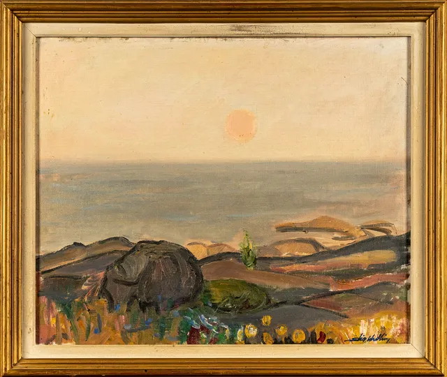 STIG WRETLING. Olja på pannå, "Augustikväll vid havet, Obbola".