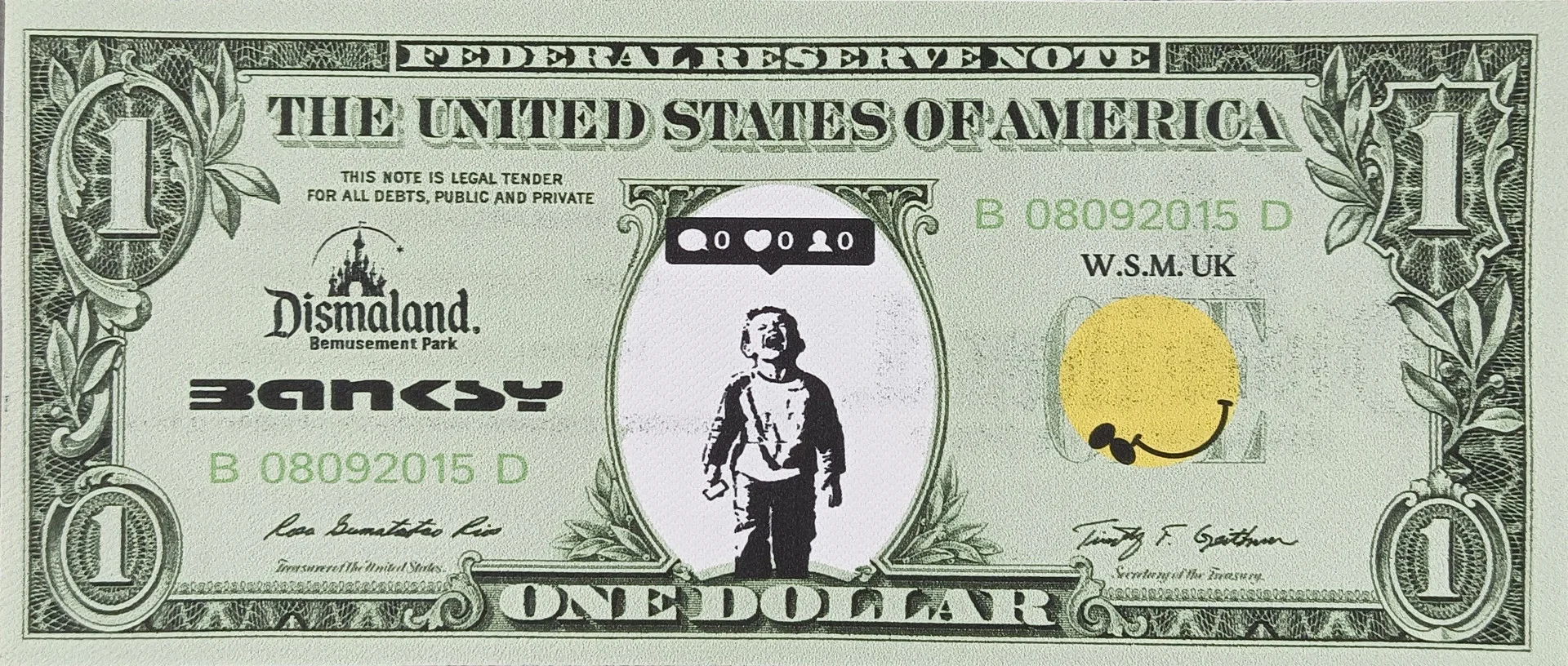 - BANKSY. NACH. "Dismal 1 Dollar Canvas" mit "Kind ohne Likes / No Likes"-Motiv, 2015. — Other — Auktionshaus Blank