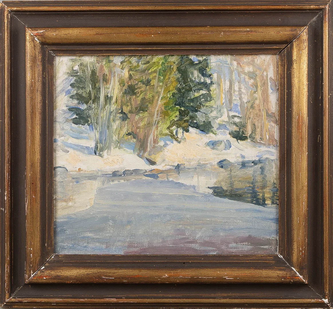 ROBERT LÖFGREN (1893-1978). Vinterlandskap, olja på masonit. — Paintings — Stockholms Auktionsverk Helsingborg