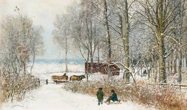 Olof Hermelin, Vinterlandskap med kälkåkande pojkar.