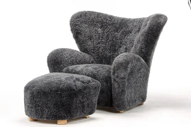 Flemming Lassen. Armchair and stool. Model: ''The Tired Man'' (2)
