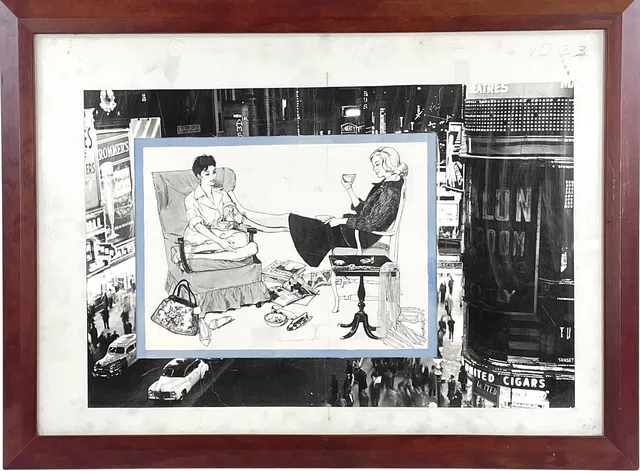 GERD MILLER. Blandteknik & fotomontage, motiv av kvinnor, signerad.