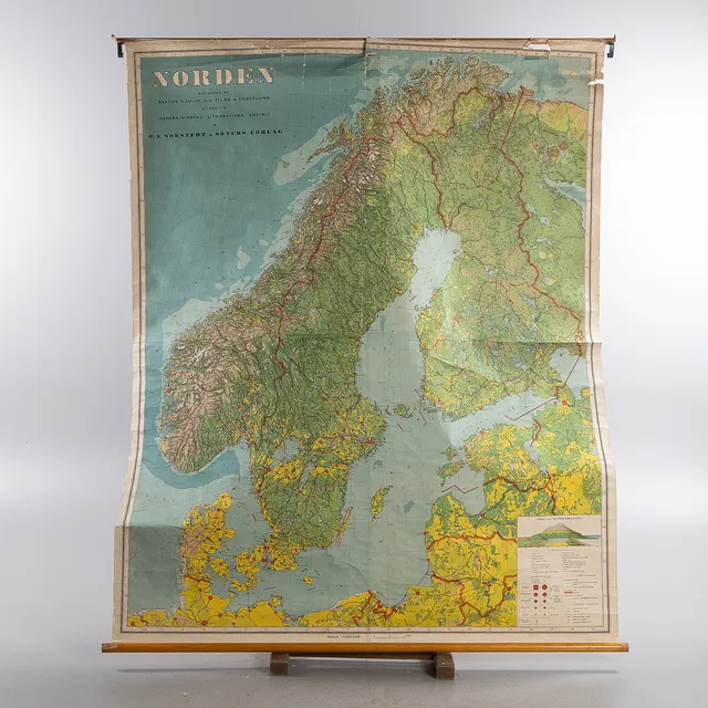 SKOLPLANSCH, karta över norden, Nordstedts, 1936.