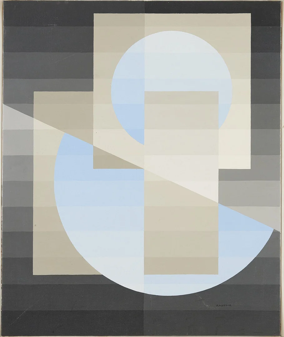 EVA ACKING (FÖDD 1943). Komposition, olja på pannå. — Paintings — Stockholms Auktionsverk Magasin 5