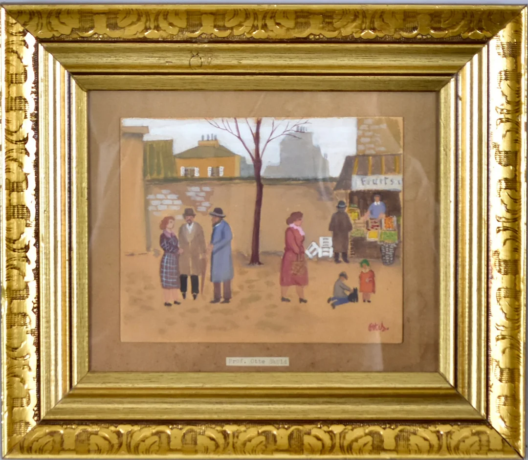 OTTE SKÖLD. akvarell med täckvitt, gatuscen. — Paintings — Halmstads Auktionskammare