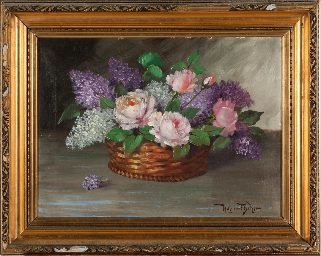 Fischer, Holger — Stilleben med syriner og roser — Kunst/Maleri — Blomqvist